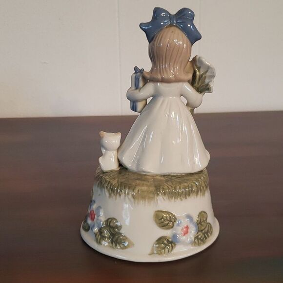 Cute Vintage Little Girl with Kitten Porcelain Music Box - Picture 4 of 8